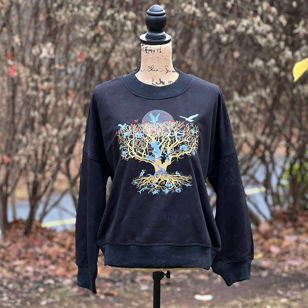 Tree of Life light women's black drop shoulder sweatshirt