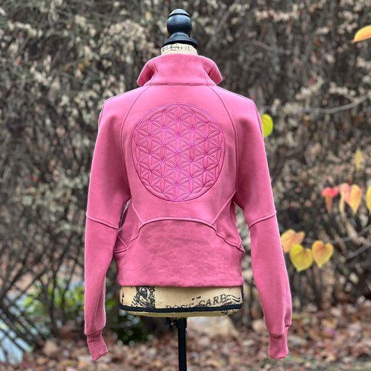 Flower of Life Embroidered Women's Cropped Quarter Zip Sweatshirt