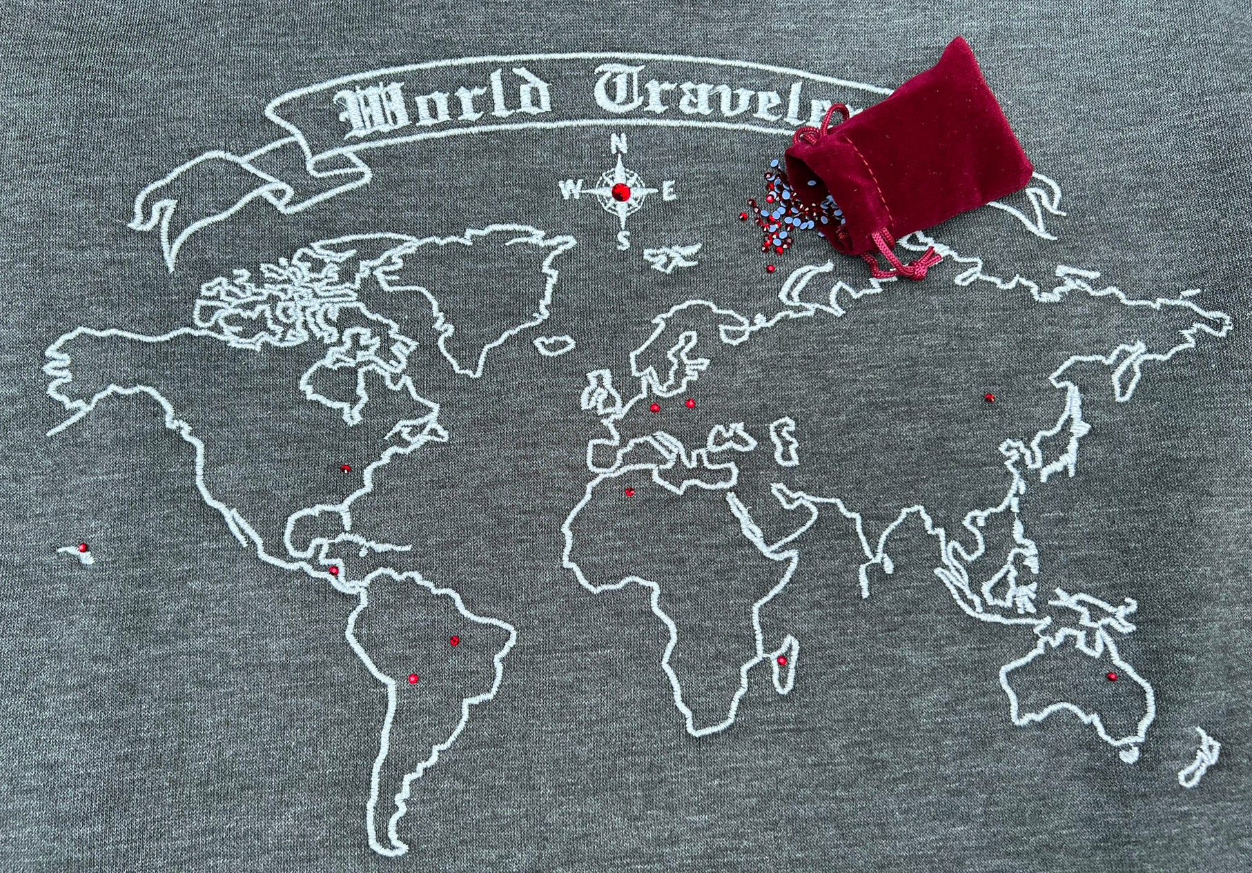 Custom World Map Embroidery