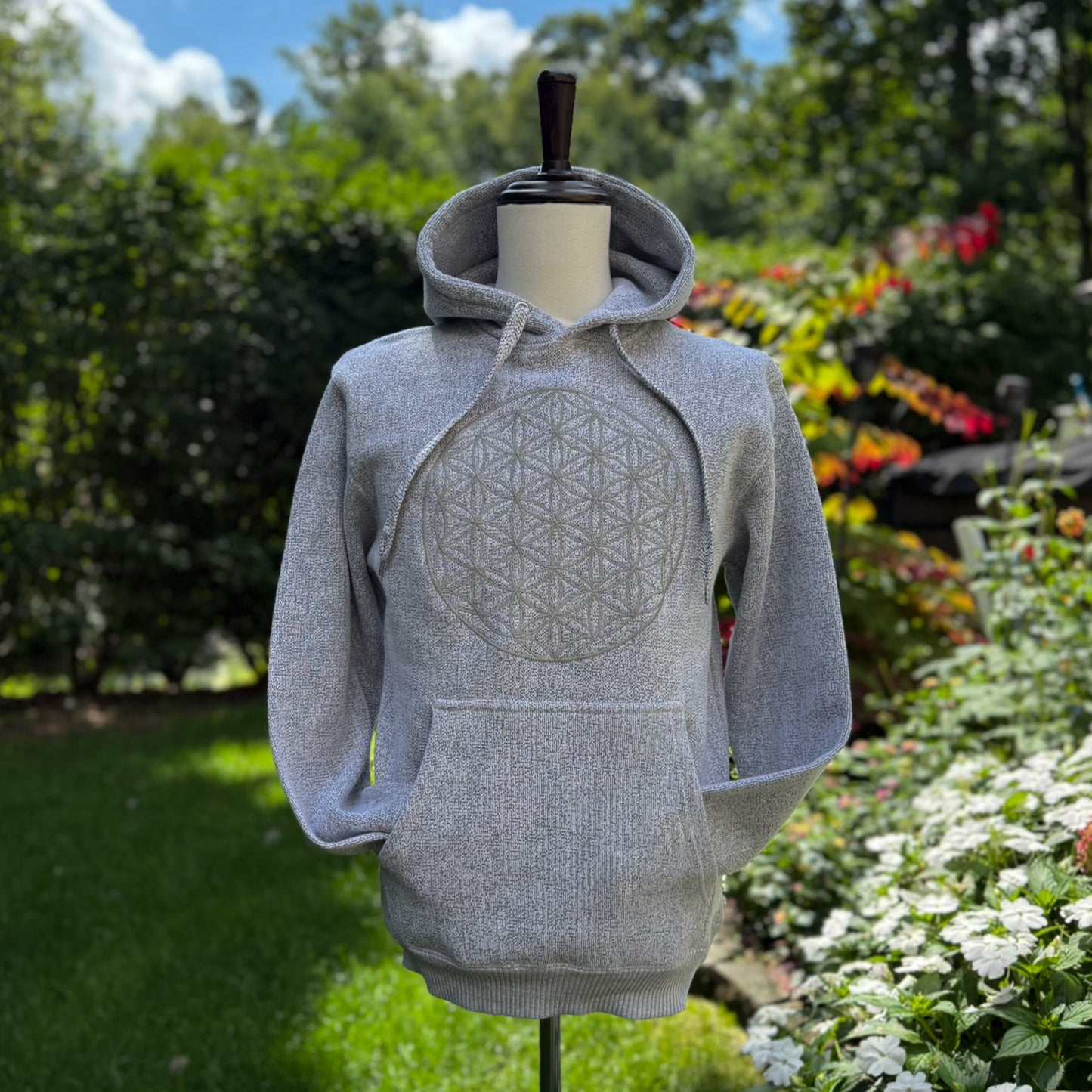 FLOWER OF LIFE Grey Reflective Embroidery Unisex Sweatshirt